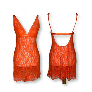 Victoria's Secret Very Sexy Sheer Lace Nighty Babydoll Lingerie Orange Medium